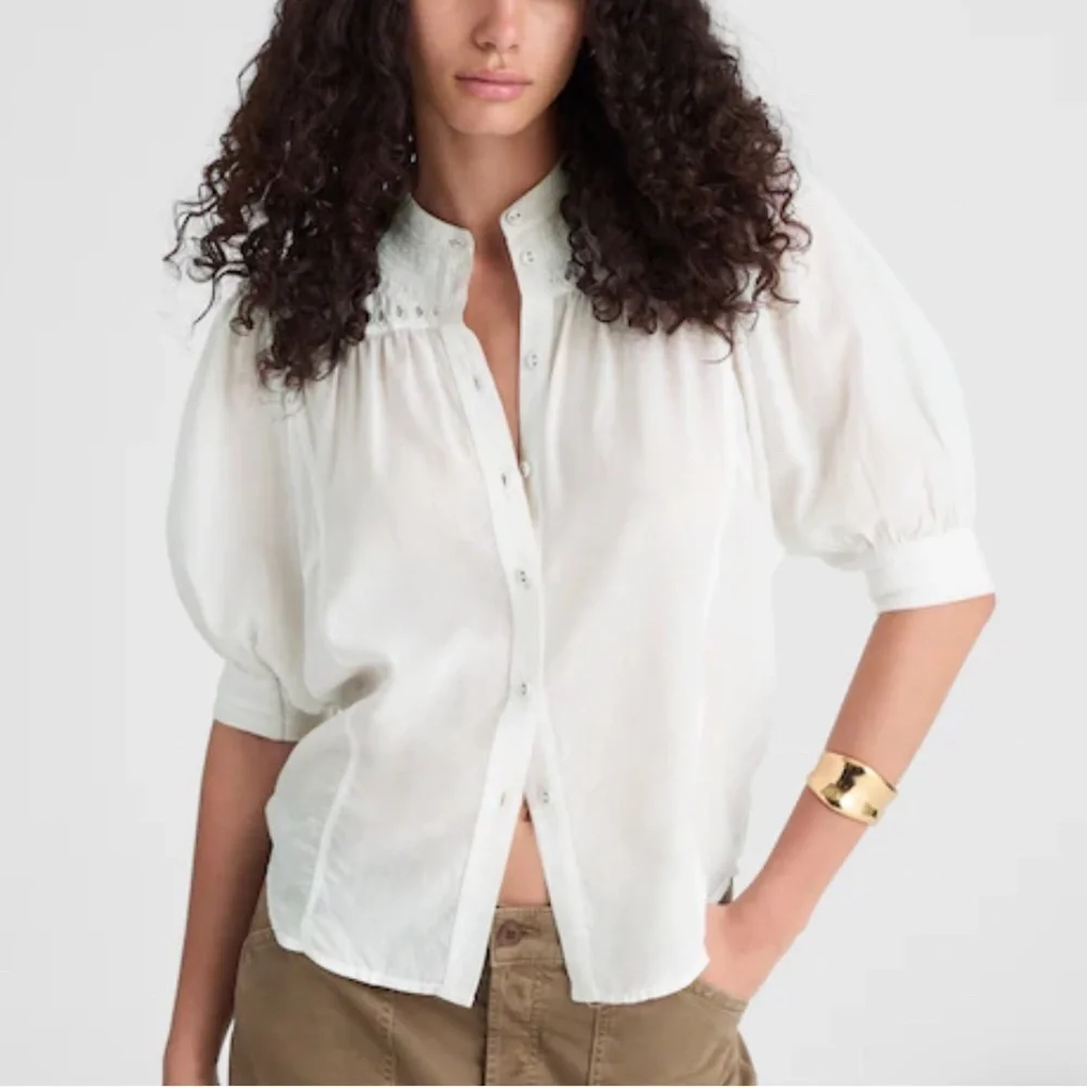 Madewell Puff-Sleeve Band-Collar Shirt